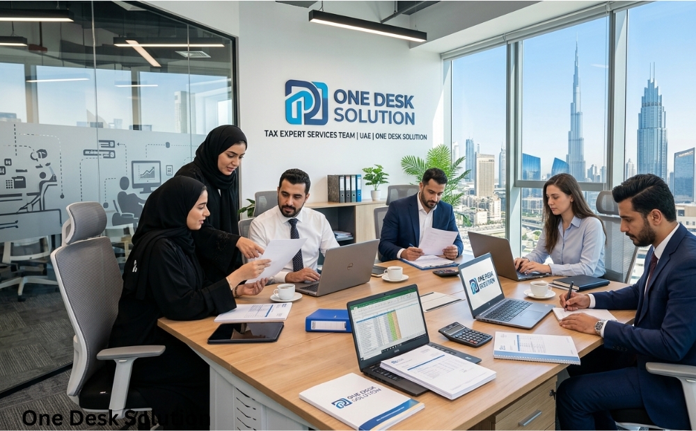 One Desk Solution, Tax expert Services team working in the office, UAE