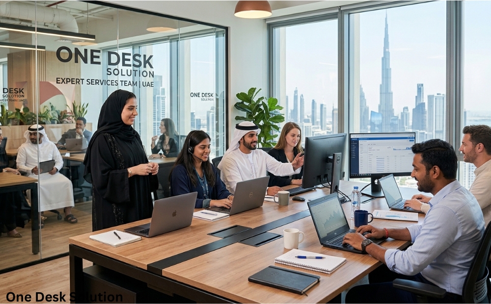 One Desk Solution, expert services team working in the office, UAE