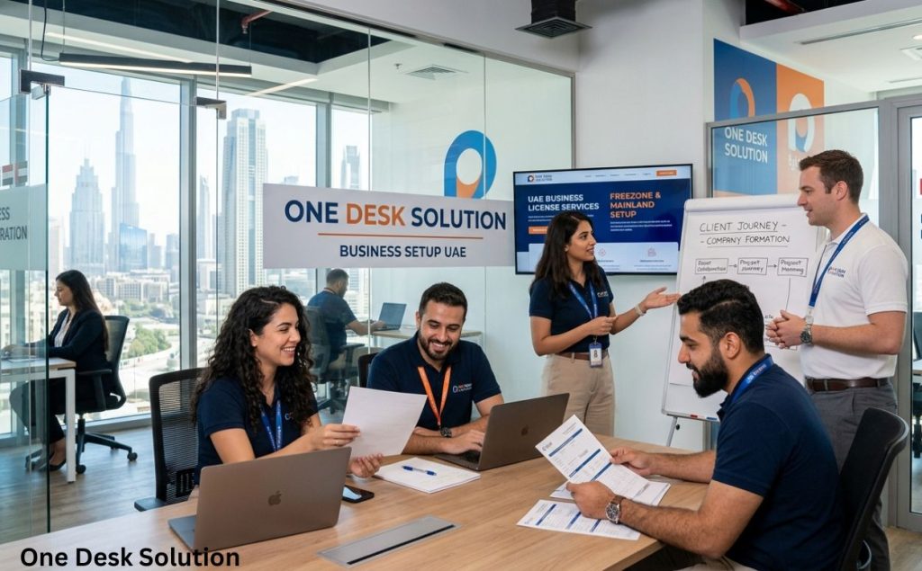 One Desk Solution, business setup team working in the office, UAE