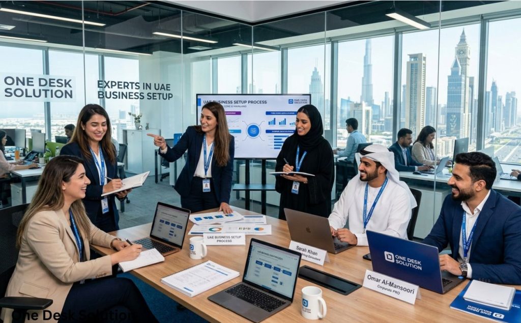 One Desk Solution, best expert business setup team working in the office, UAE