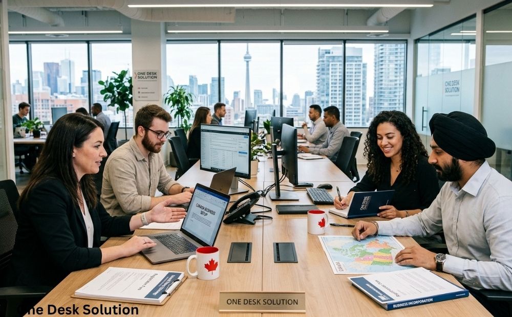 One Desk Solution, business setup team working in the office, Canada