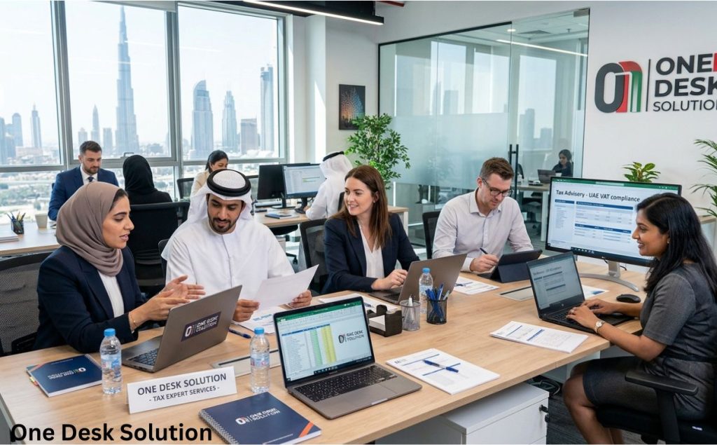 One Desk Solution, tax expert services team working in the office, UAE