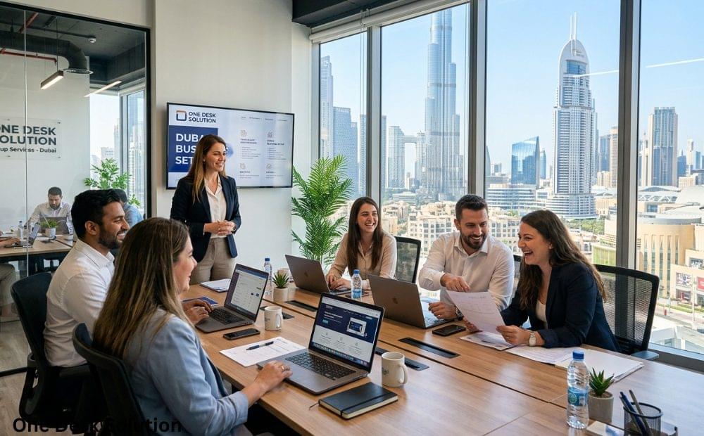 One Desk Solution, Business Set up services team in the office in Dubai