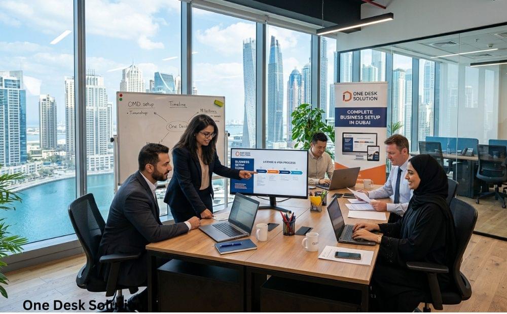 One Desk Solution, business set up team working in the office in Dubai