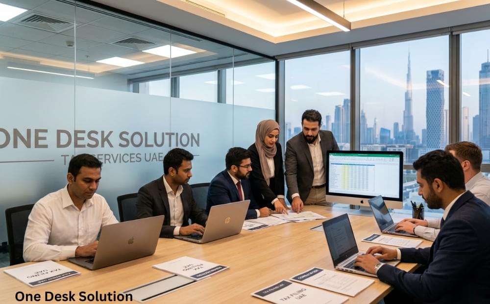 One Desk Solution, tax services team working in the office in UAE