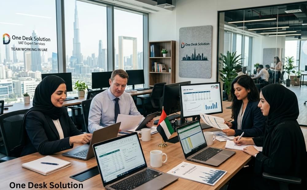 One Desk Solution, VAT Expert services team working in the office in UAE