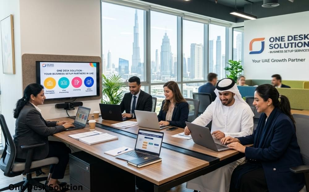 One Desk Solution , business set up services expert team working in the office in UAE