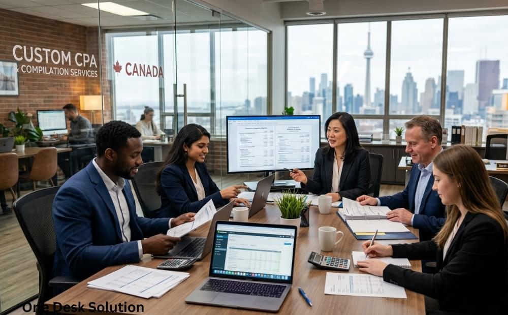 Custom CPA, Compilation services s team working in the office in Canada