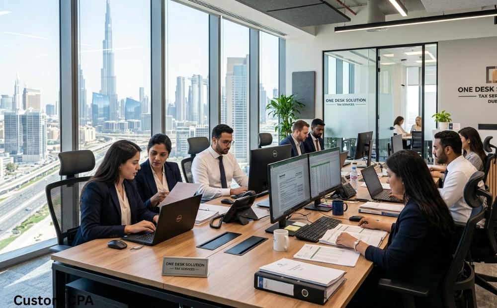 One Desk Solution, Ta xservices team working in the office in Dubai
