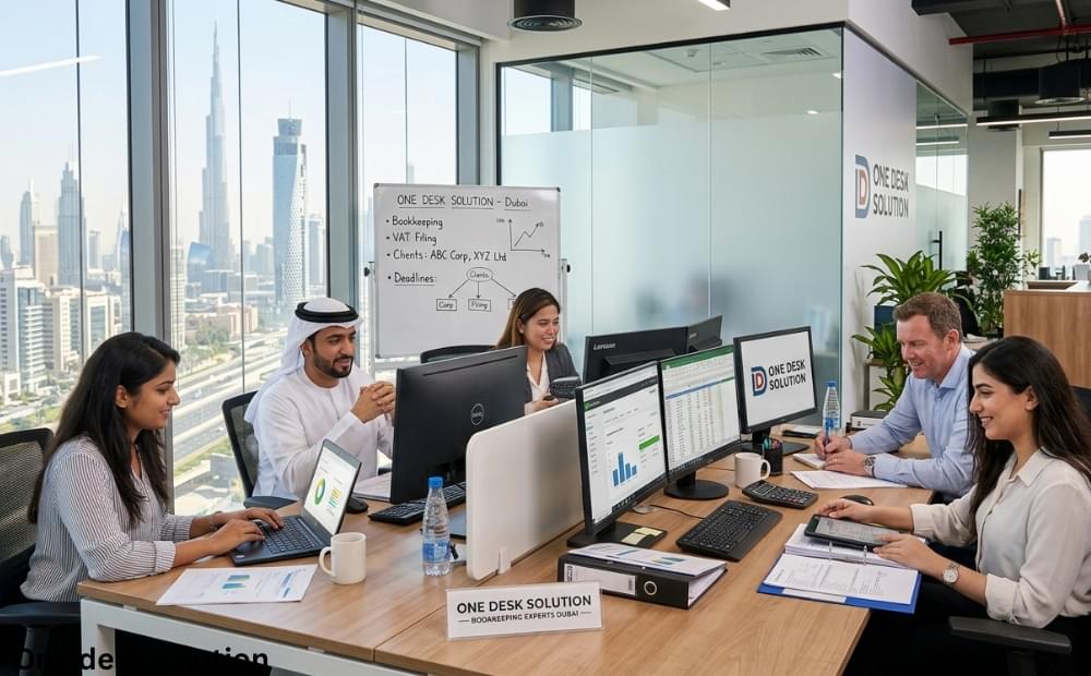 One Desk Solution, bookkeeping services expert team working in the office in Dubai