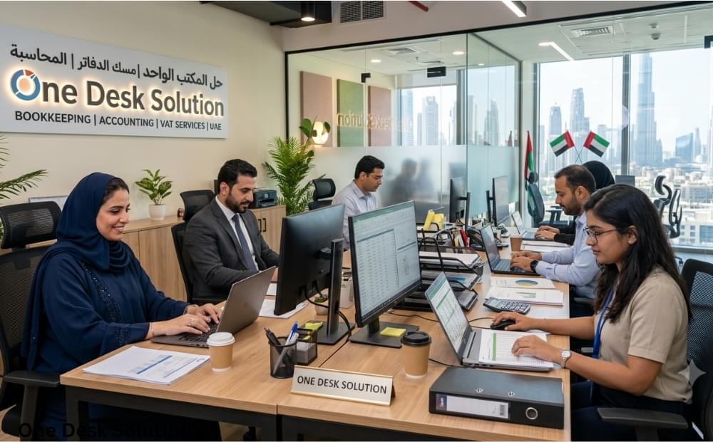 One Desk Solution, bookkeeping services team working in the office, UAE