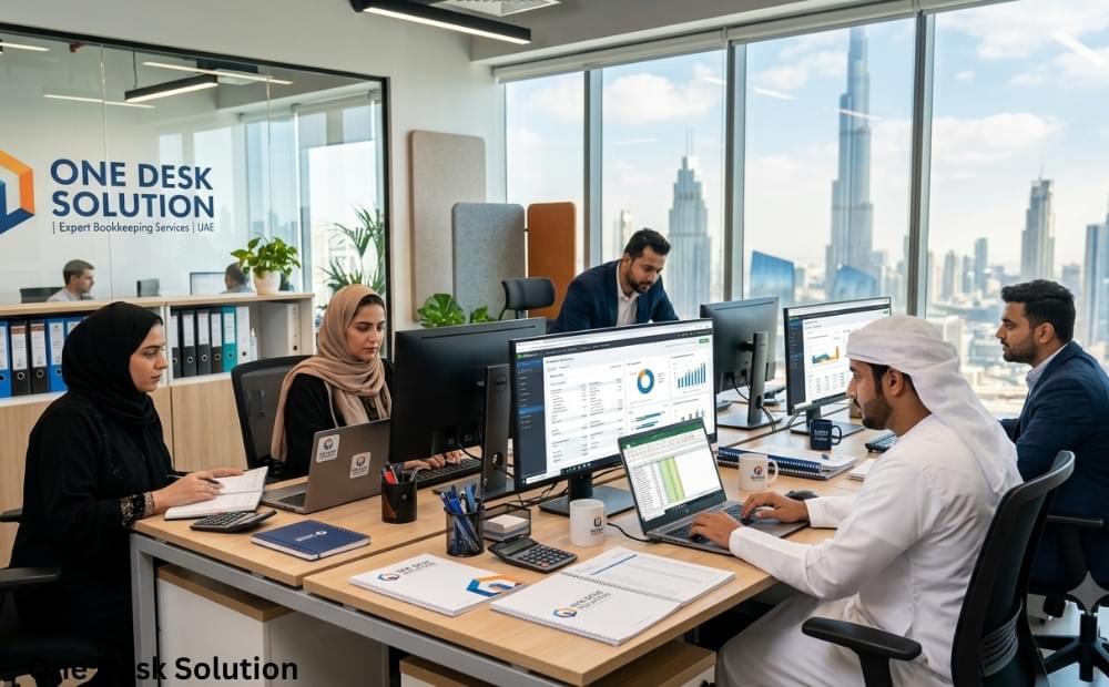 One Desk Solution, expert bookeeping services team working in the office, UAE