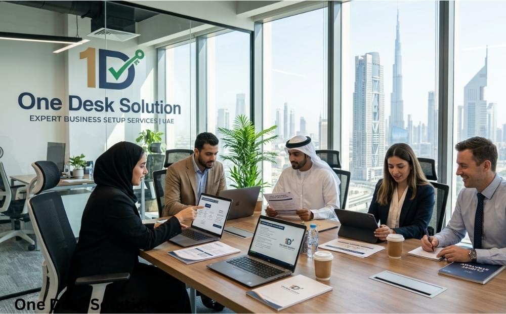One Desk Solution, expert business set up services team working in the office, UAE