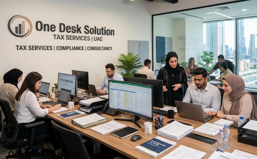 One Desk Solution, tax services team working in the office, UAE