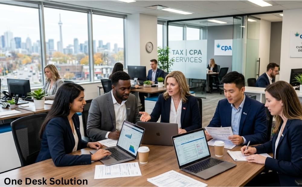 Custom CPA Canada, Tax services team working in the office, Canada