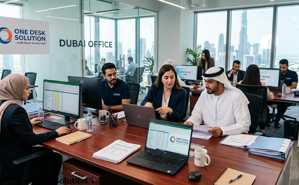 One Desk Solution, Audit expert services team working in the office, UAE