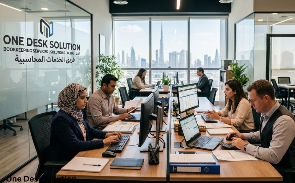 One Desk Solution, Bookkeeping services team working in the office, UAE