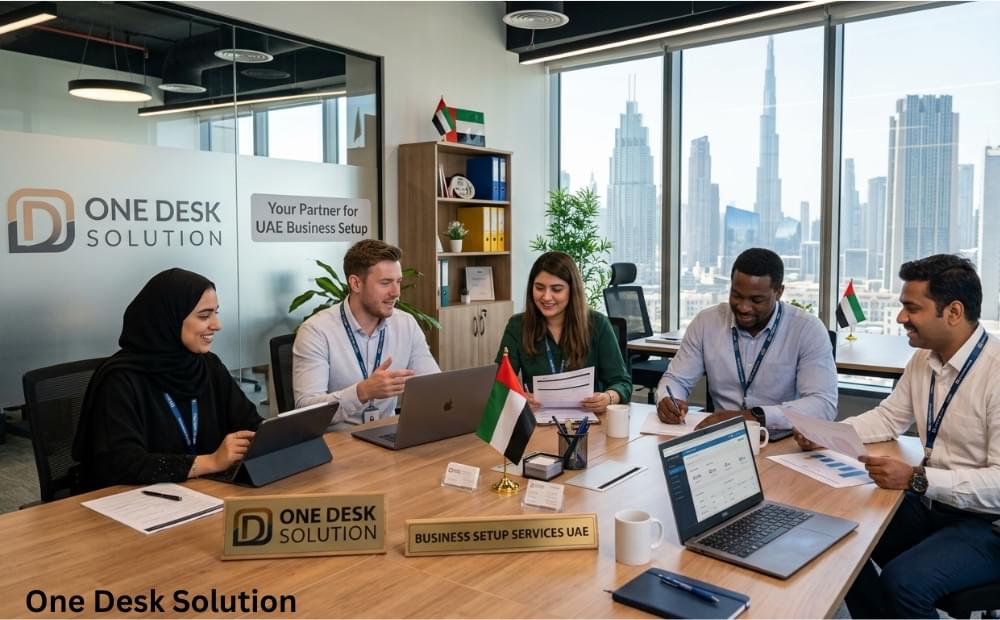 One Desk Solution, business set up Services team working in the office, UAE