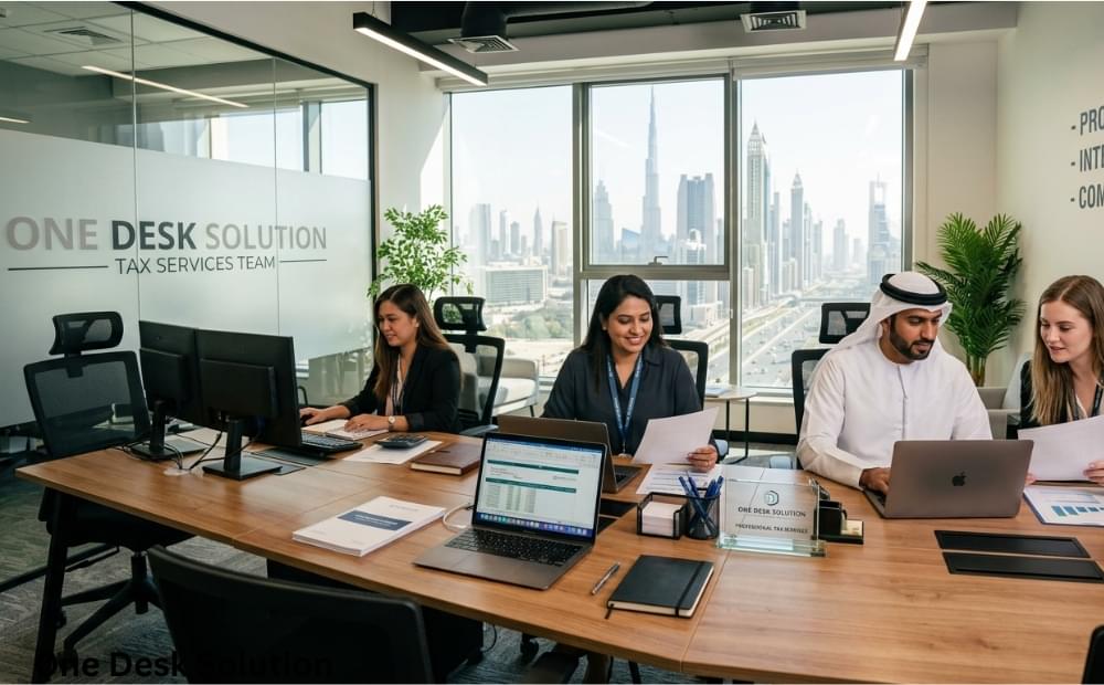 One Desk Solution, tax Services team working in the office, UAE