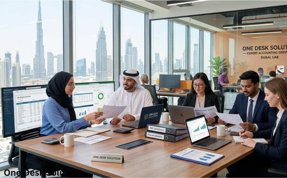 One Desk Solution, expert accounting Services team working in the office, UAE