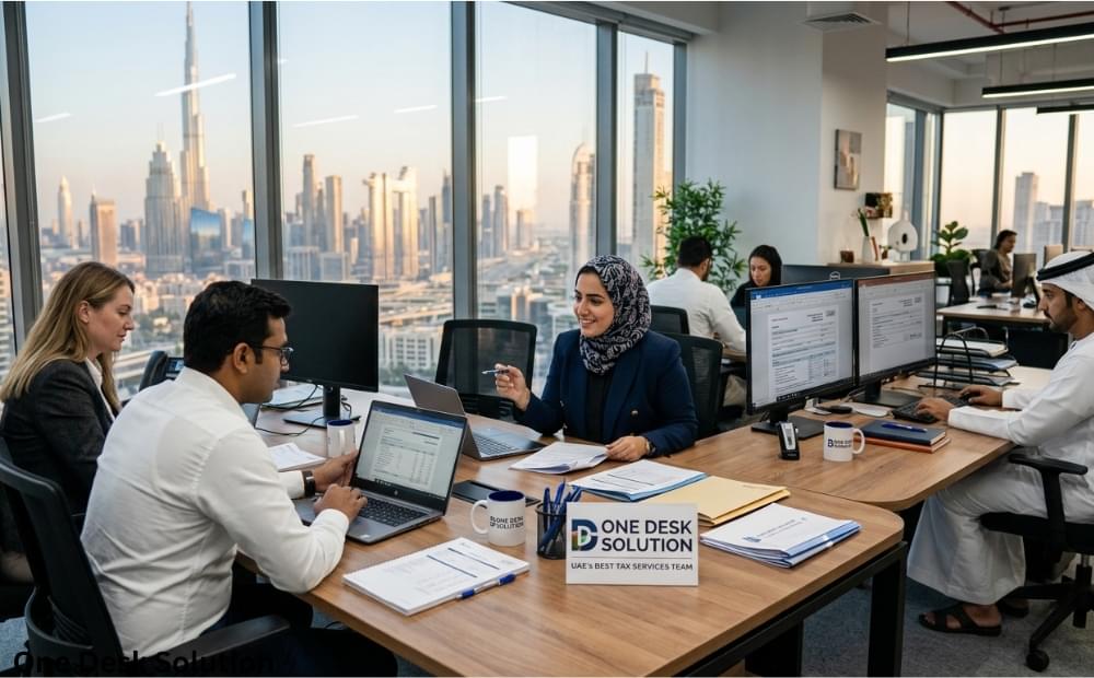 One Desk Solution, best tax services team working in the office, UAE
