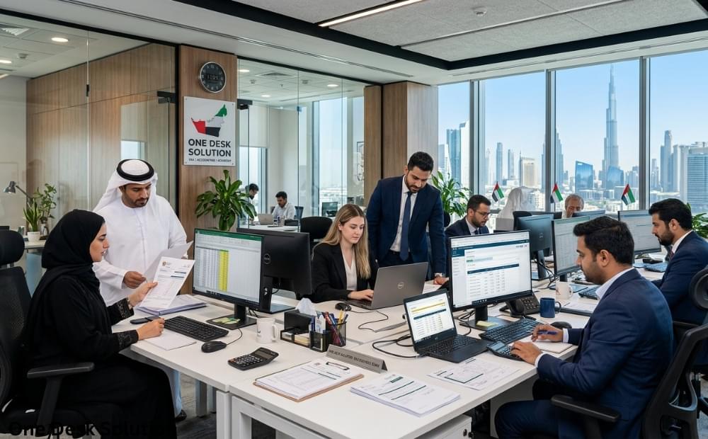 One Desk Solution, tax services team working in the office, UAE