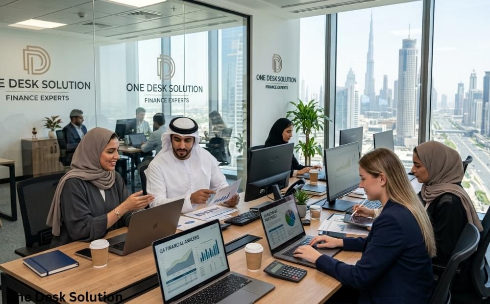 One Desk Solution, finance expert services team working in the office, UAE